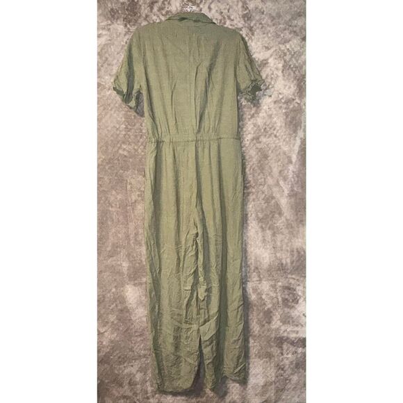 Fashion on Earth Army Green Collared Straight Leg Jumpsuit Elastic Waist Small 7 - Picture 7 of 7